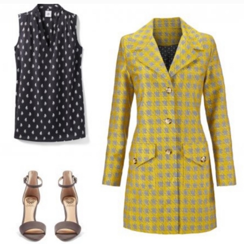 CAbi Yellow and Gray Plaid Blazer